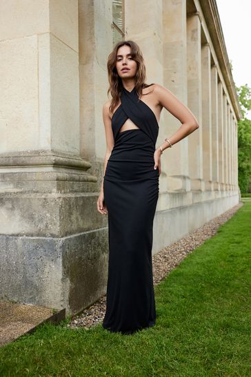 Next black halter neck dress new arrivals