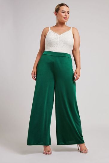 Yours Curve Green Slinky Wide Leg Trousers