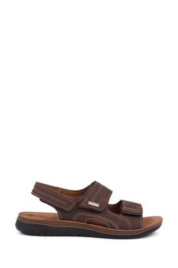 Pavers Triple Strap Touch Fasten Brown Sandals