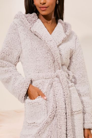 Buy Lipsy Grey Cosy Borg Dressing Gown from Next Bahrain