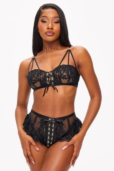 Ann Summers Black Boudoir Tease Lace Detail Bra Set