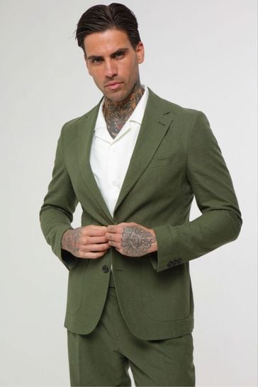 Harry Brown Green Decorate Cotton Linen Blend Blazer