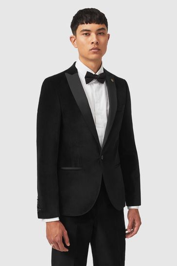 Twisted Tailor Black Skinny Fit Sylvester Velvet Tuxedo Jacket