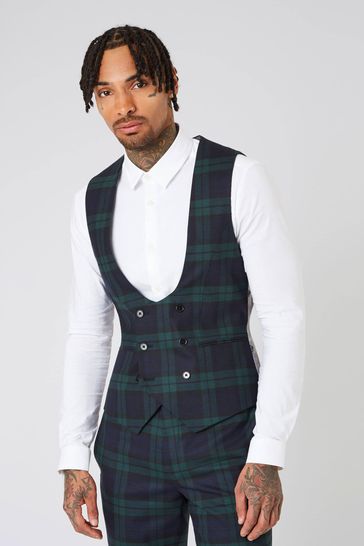 Buy Twisted Tailor Green Skinny Fit Ginger Wool Tartan Waistcoat from Next Poland