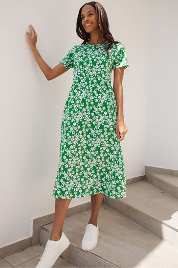 Threadbare Green Cotton Smock-Style Midi Dress