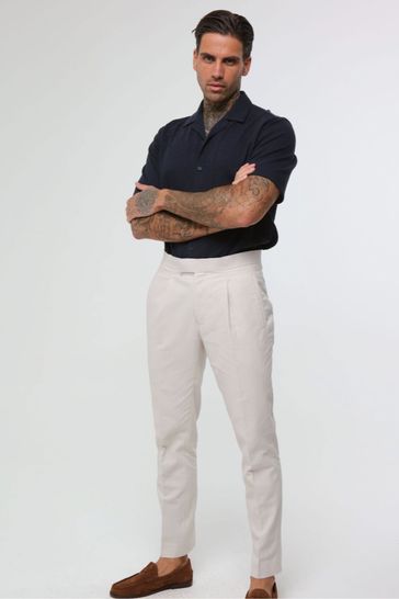 Harry Brown Natural Decorate Cotton Linen Blend Trousers