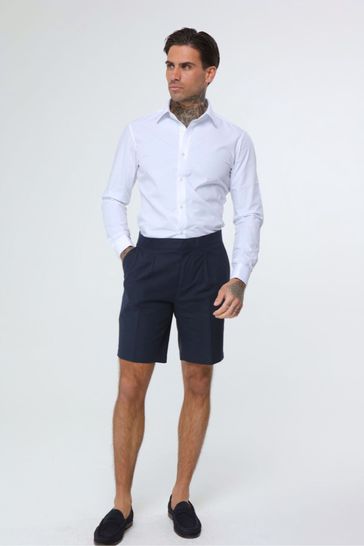 Harry Brown Blue Decorate Cotton Linen Blend Shorts