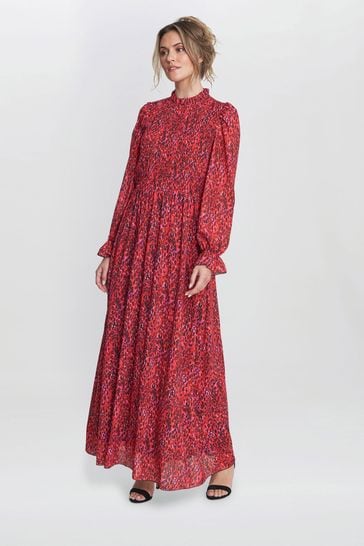 Gina Bacconi Red Thea Sheered Long Sleeve Dress