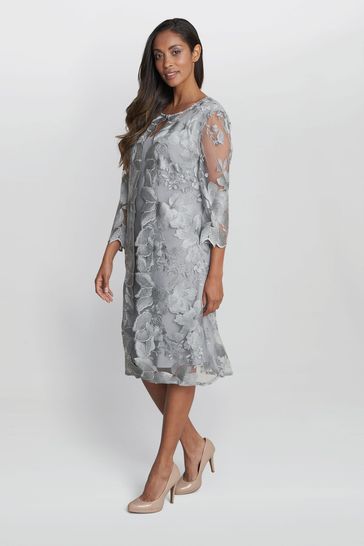 Gina Bacconi Grey Leila Petite Lace Mock Jacket Dress