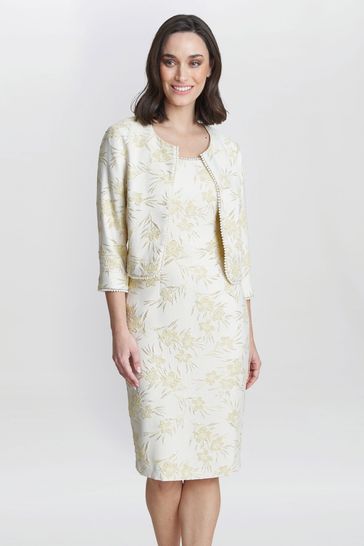 Gina Bacconi Yellow Lindsay Dress And Jacket With Pearl Trim