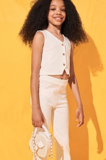 Buy River Island White Girls Rib 100 Cottton Waistcoat and Trousers Set from Next Bahrain