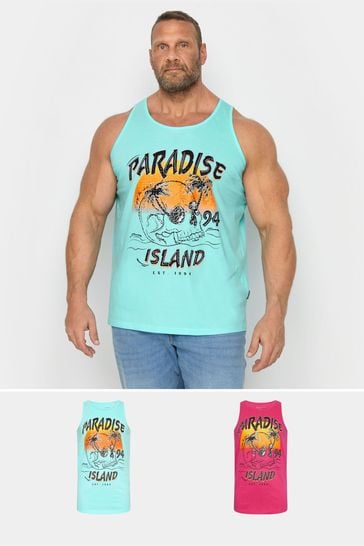 BadRhino Big & Tall Blue Lost In Paradise Printed Vests 2 Pack