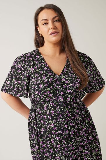 Buy Evans Orange Button Through Angel Sleeve Dress from Next Bahrain