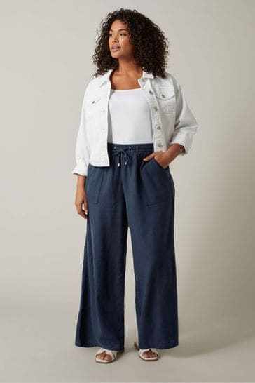 Buy Evans Curve White Linen Wide Leg Trousers from Next Kuwait