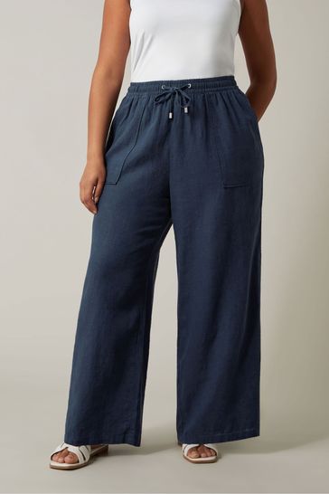 Buy Evans Curve White Linen Wide Leg Trousers from Next Kuwait
