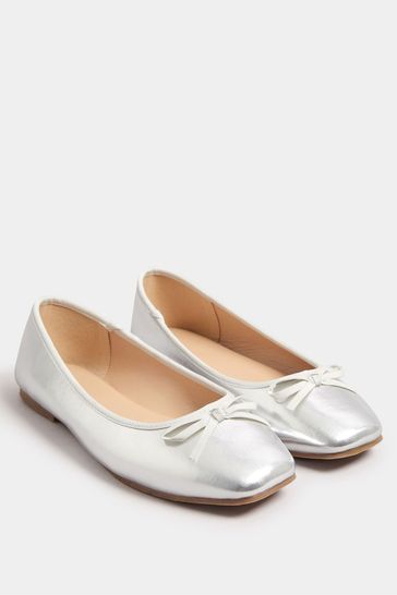 Yours Curve Silver Extra Wide Fit Chiselled Toe Cap Ballet Shoes