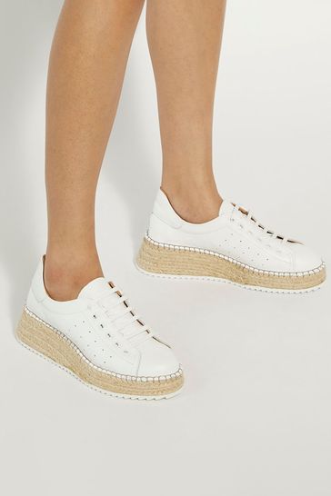 Dune London White Explainedd Leather Wedge Lace-Up Trainers