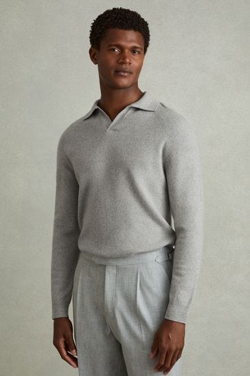 Buy Reiss Soft Grey Melange Grange Wool Cashmere Open Collar Polo Shirt from Next Egypt