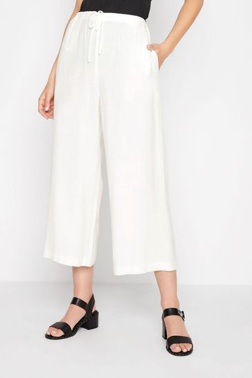 Long Tall Sally White Linen Blend Cropped Trousers