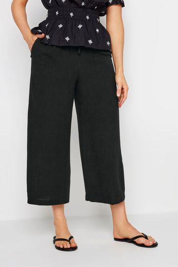 Black linen cropped trousers uk sales