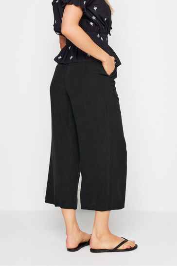 Black linen cropped trousers uk online