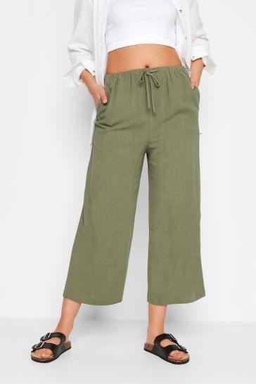 Long Tall Sally Green Linen Blend Cropped Trousers