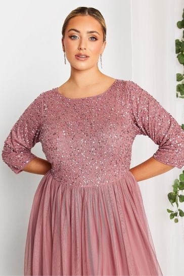 Buy Yours Curve Pink Luxe Embellished Long Sleeve Maxi Dress from Next Bahrain