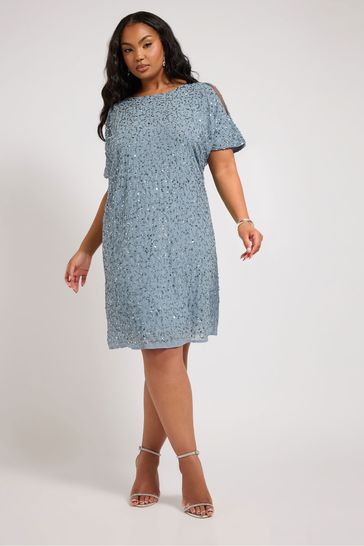 Buy Yours Curve Blue Luxe Embellished Cape Dress from Next Bahrain