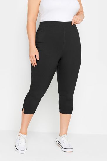 Yours Curve Black Bengaline Cropped Stetch Pull-Ons Trousers