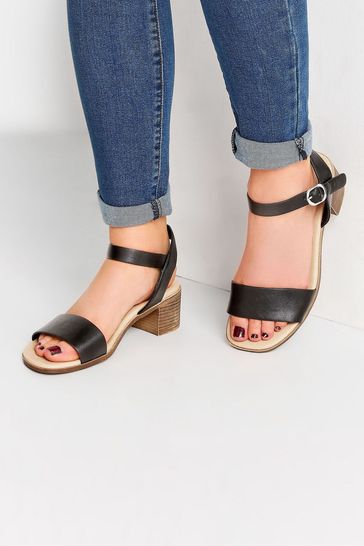 Yours Curve Black Extra Wide Fit Strappy Low Heel Sandals