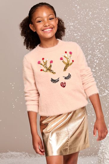 Buy Lipsy Pink Knitted Christmas Jumper 5 16yrs from Next Bahrain
