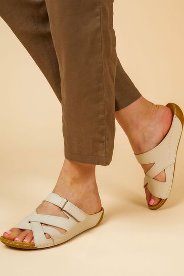 Pavers Cream Ladies Touch Fasten Mules