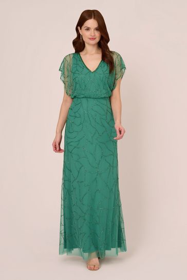 Buy Adrianna Papell Green Beaded Blouson Long Dress from Next Bahrain