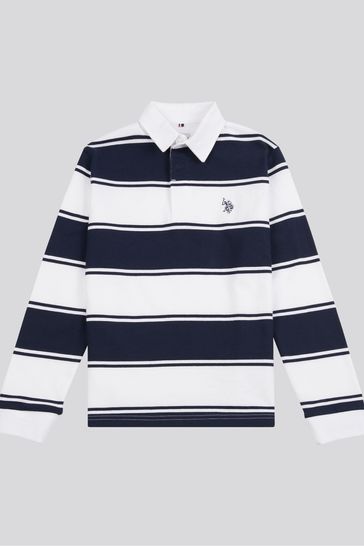 U.S. Polo Assn. Boys Striped Rugby White Shirt