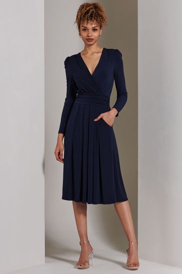Jolie Moi Blue Plain Long Sleeve Jersey Midi Dress