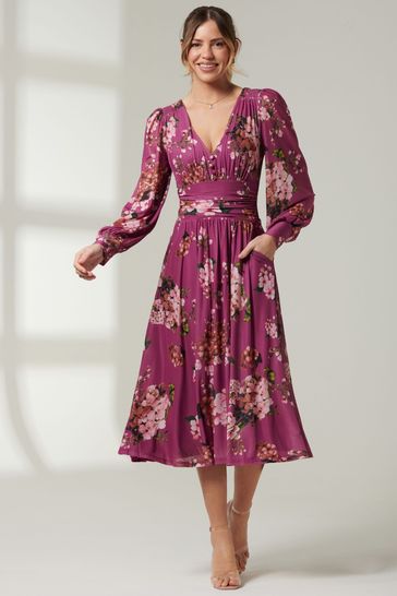 Buy Jolie Moi Purple Long Sleeve Mesh Midi Dress from Next Netherlands