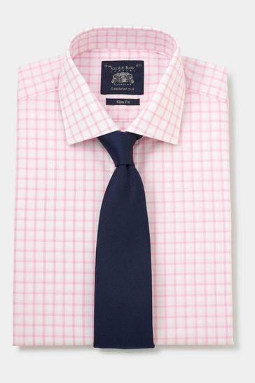 The Savile Row Company Slim Fit Pink Double Cuff Row Check Shirt