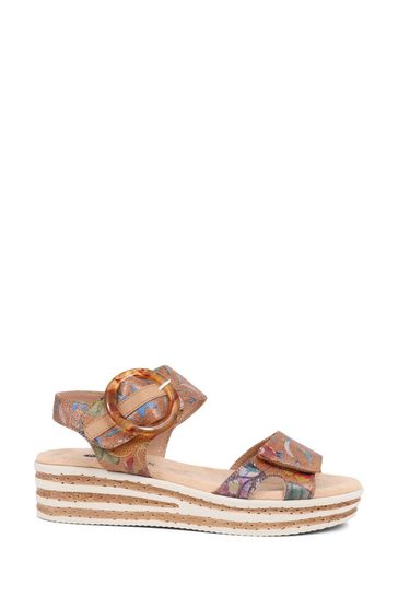 Pavers Brown Pavers Cream Touch Fasten Wedge Sandals