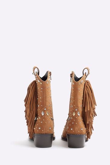 Buy River Island Brown Western Studded Tassle Boots from Next Netherlands