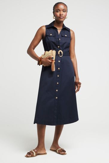 Belted button dress cheap