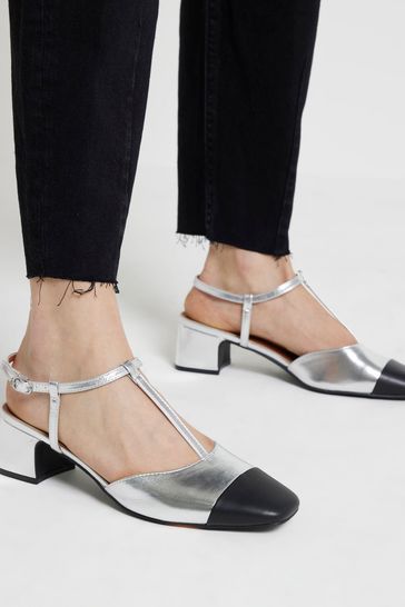 River Island Silver T Bar Block Heels