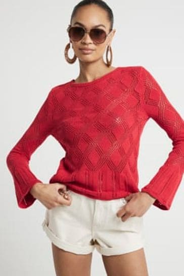 River Island Red Crochet Tie Back Top