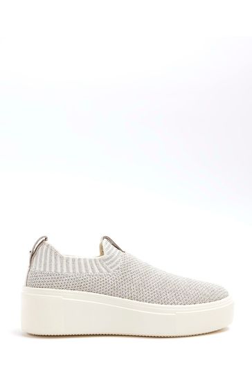 Buy River Island Silver Slip Ons Knit Trainers from Next Bahrain