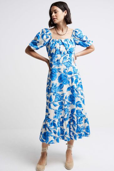 River Island Floral Swing Midi Dress With Linen