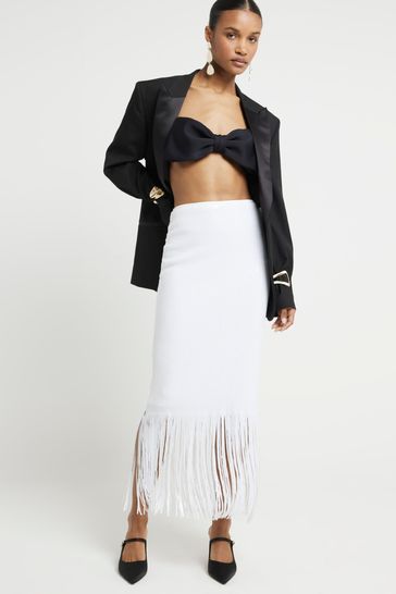 River Island White Sequin Fringe Midi Skirt