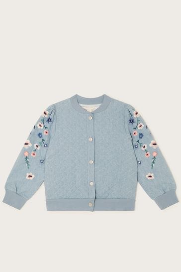 Monsoon Blue Chambray Embroidered Bomber Jacket
