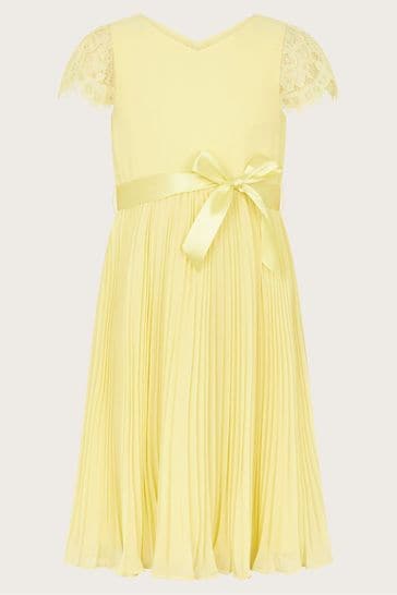 Monsoon Yellow Katy Lace Pleated Dress
