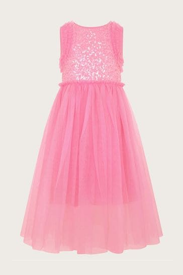 Monsoon Pink Priscilla Sequin Ruffle Dress