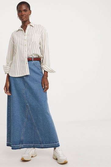 JD Williams Blue A Line 100 Cotton Maxi Skirt