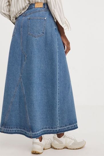 JD Williams Blue A Line 100 Cotton Maxi Skirt